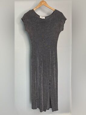 Women's Sparkle Grey Midi Dress - Elegant Evening Wear